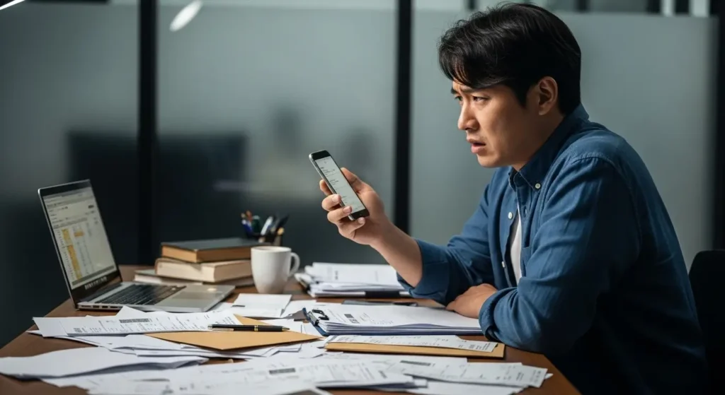 보이스피싱 피해 이후 계좌 지급정지로 금융거래를 확인하는 모습