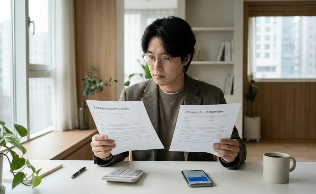 ISA 만기 자금을 연금계좌로 이전하기 전 서류를 비교하는 모습