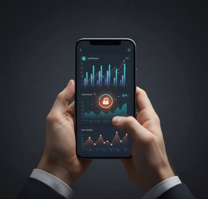 대출 한도 조회와 신용점수 판단을 설명하는 금융 데이터 이미지