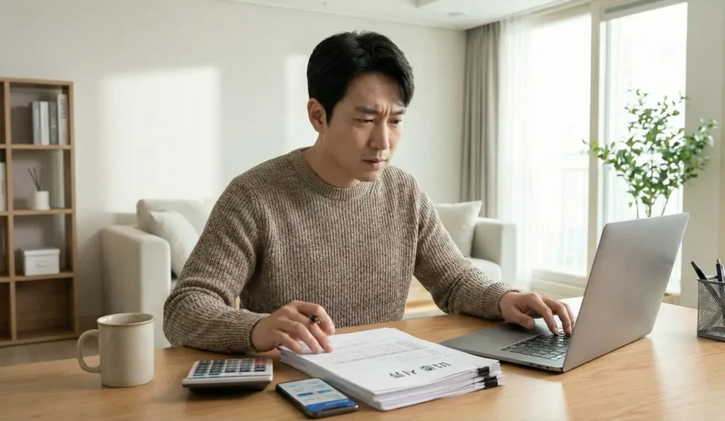 대출 갈아타기를 고민하며 중도상환수수료를 계산하는 직장인