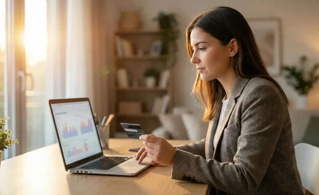대출 한도와 신용 관리를 점검하는 직장인의 모습