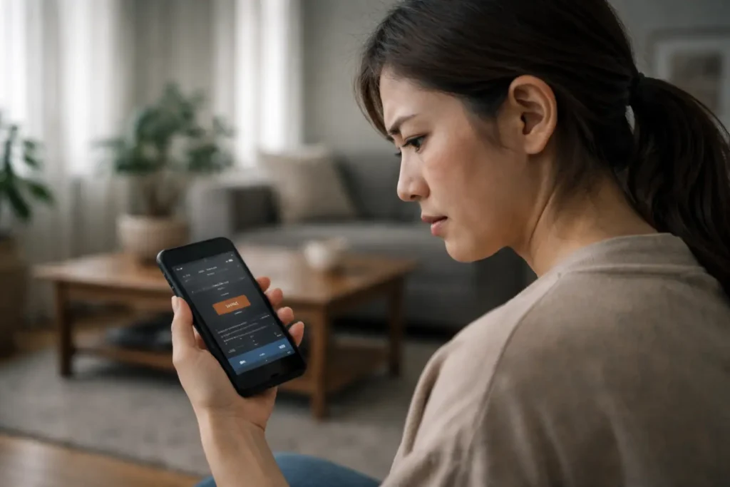 구독료 인상 안내를 받고 스마트폰 결제 화면을 확인하는 모습