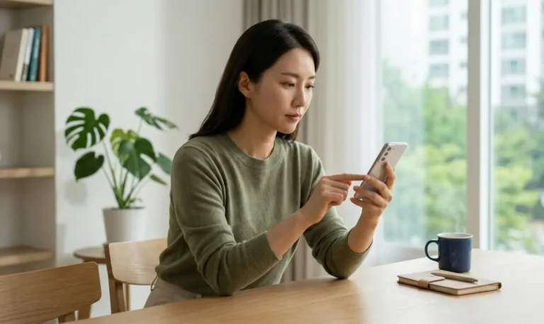번호이동 전 스마트폰으로 통신사 멤버십 혜택과 포인트를 확인하는 모습